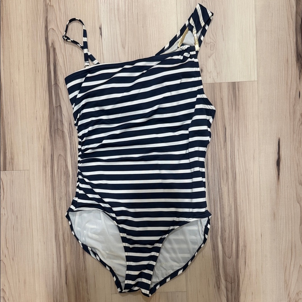 MICHAEL Michael Kors Navy and Cream Striped Swimsuit